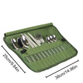 Camping Cutlery Roll Bag Kitchen Cooking Utensil Set Travel Organizer Multi-function Cutlery Pouch Holder Forks Spoons Chopstick Qme Army Green