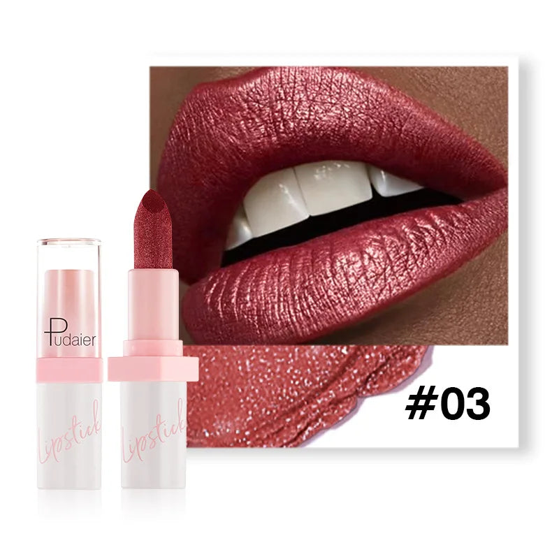 Shiny Pearl Diamond Lipstick 10 Colors Metallic Matte Lip Gloss Long Lasting Waterproof Moisturising Lip Tint Beauty Cosmetic Qme 03