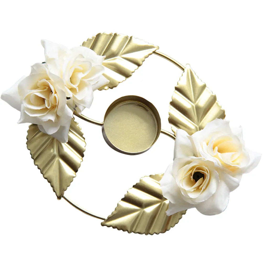 Wreath Holder Realistic Rose Design Metal Golden Holder for Table Centerpiece Wedding Party Banquet Festival Qme
