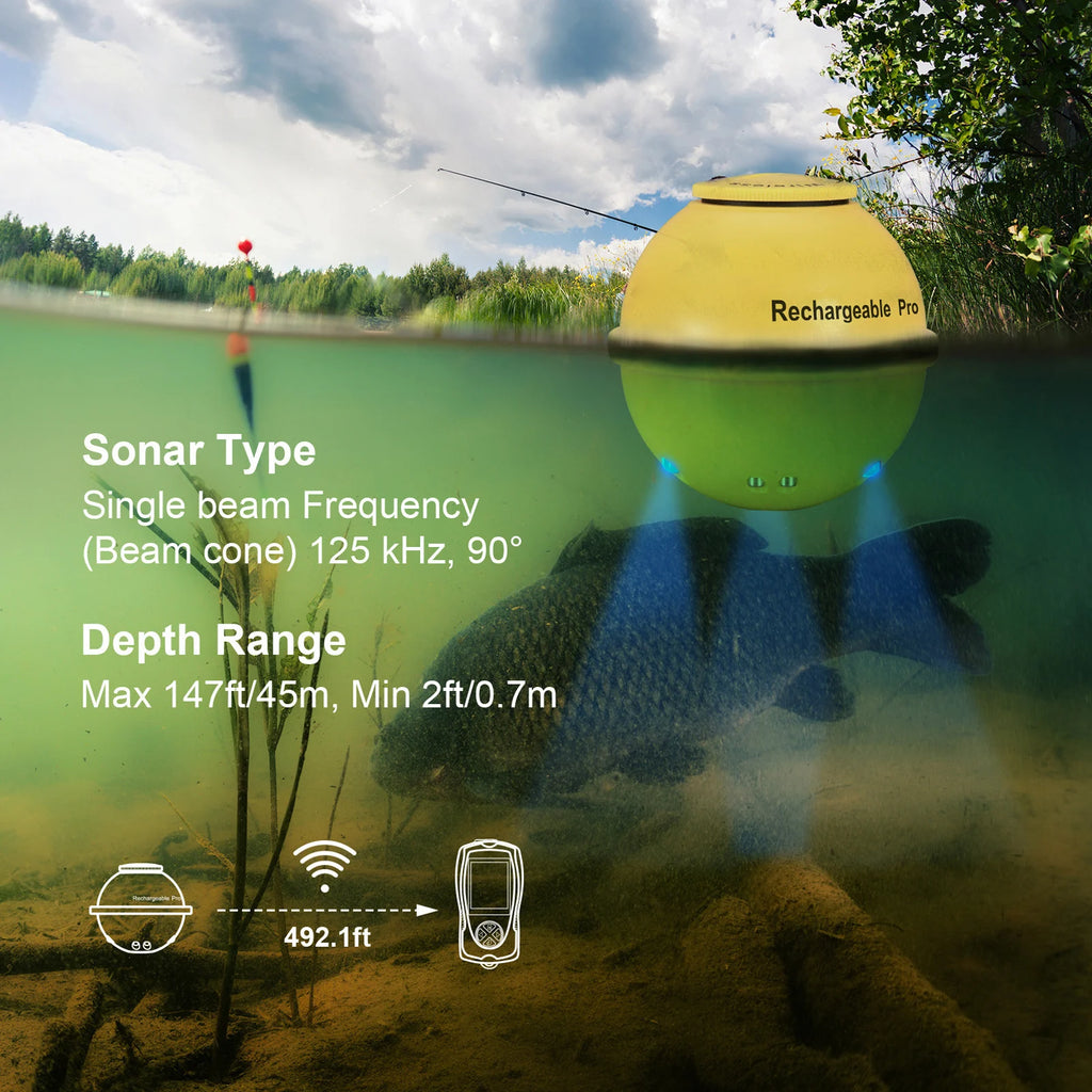 Sounder Fishfinder Portable Fish Finder Transducer Sonar Sensor LCD Screen Sounder with Fish Attractive Lamp Qme