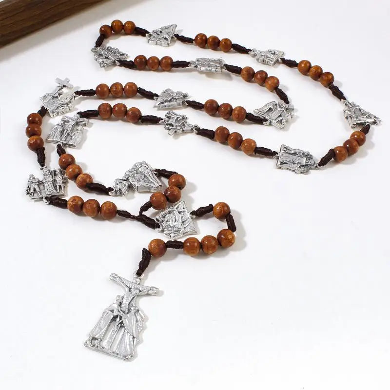 Retro Religion Belief Catholic Cross St. Benedict Black Gallstone Prayer Rosary Pendant Necklace Jewelry Gift Qme A7