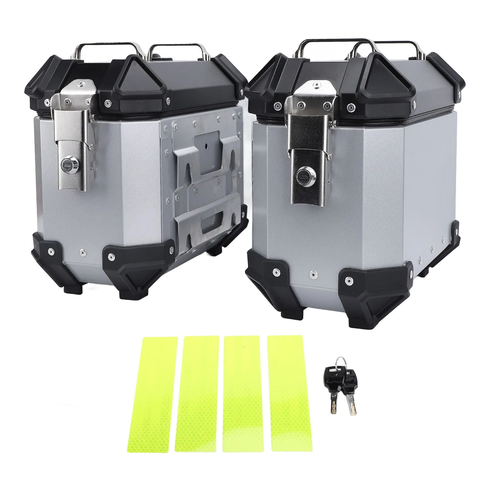 18L Motorcycle Side Case Aluminium Alloy Motorbike Hard Side Saddlebag Box with Safety Lock and Handle for Helmet Luggage Qme Silver
