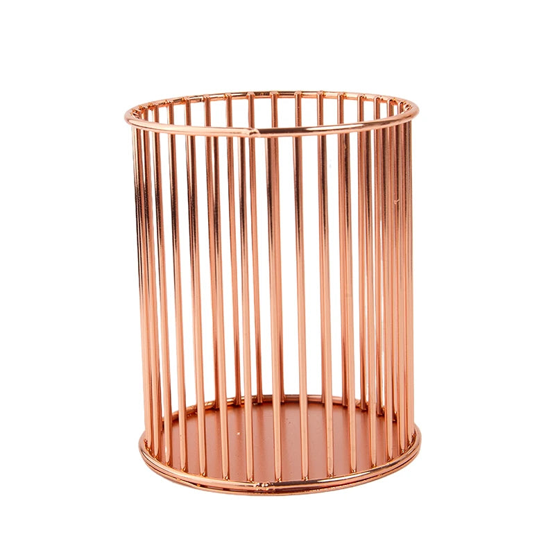 Portable Cosmetic Organizer Bucket Nordic Hollow Out Makeup Brush Qme Rose Gold