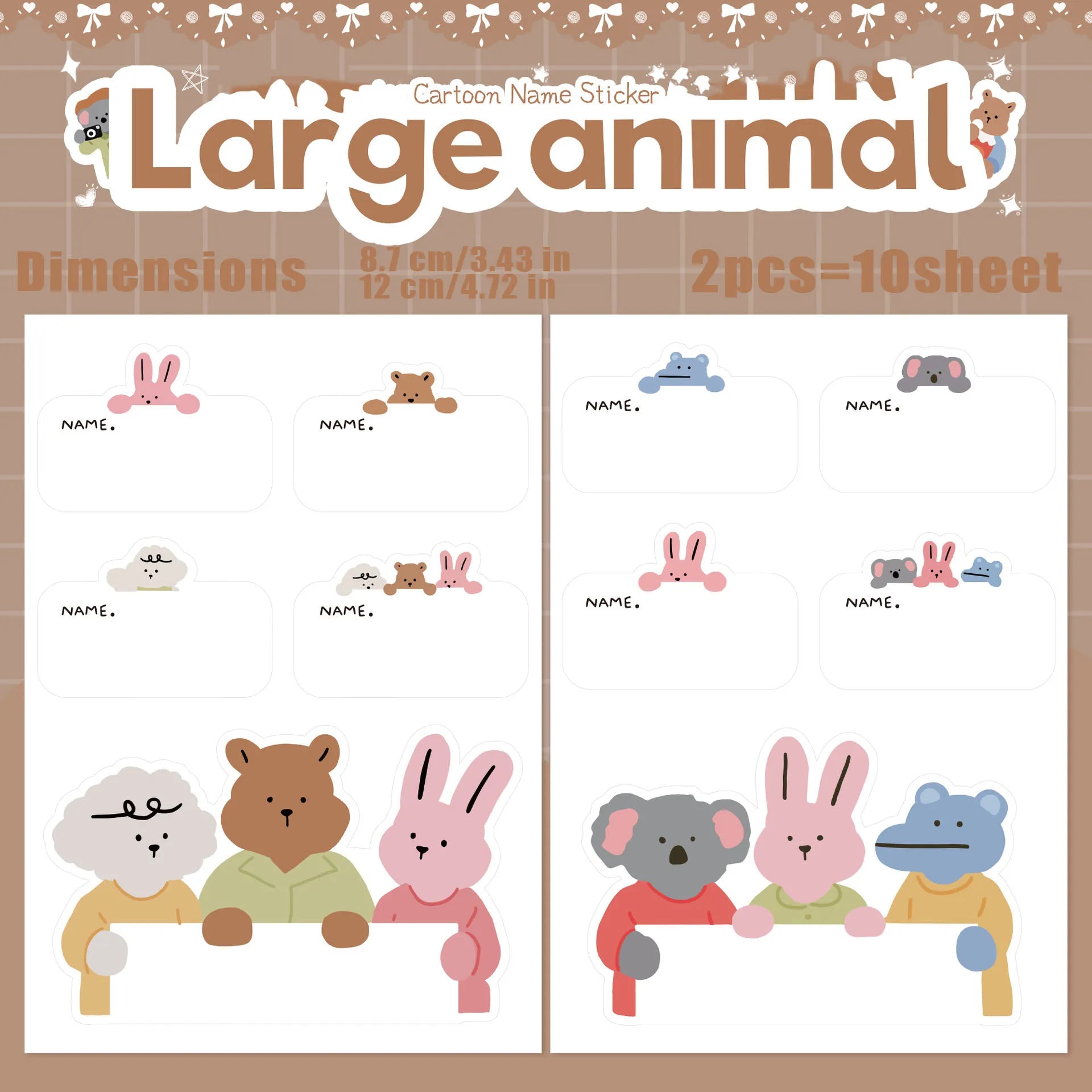 Cartoon Name Labels, Adhesive Name Stickers for Kids. Suitable for kindergarten supplies, water cups and books.Cartoon Name Labe Qme Large animal