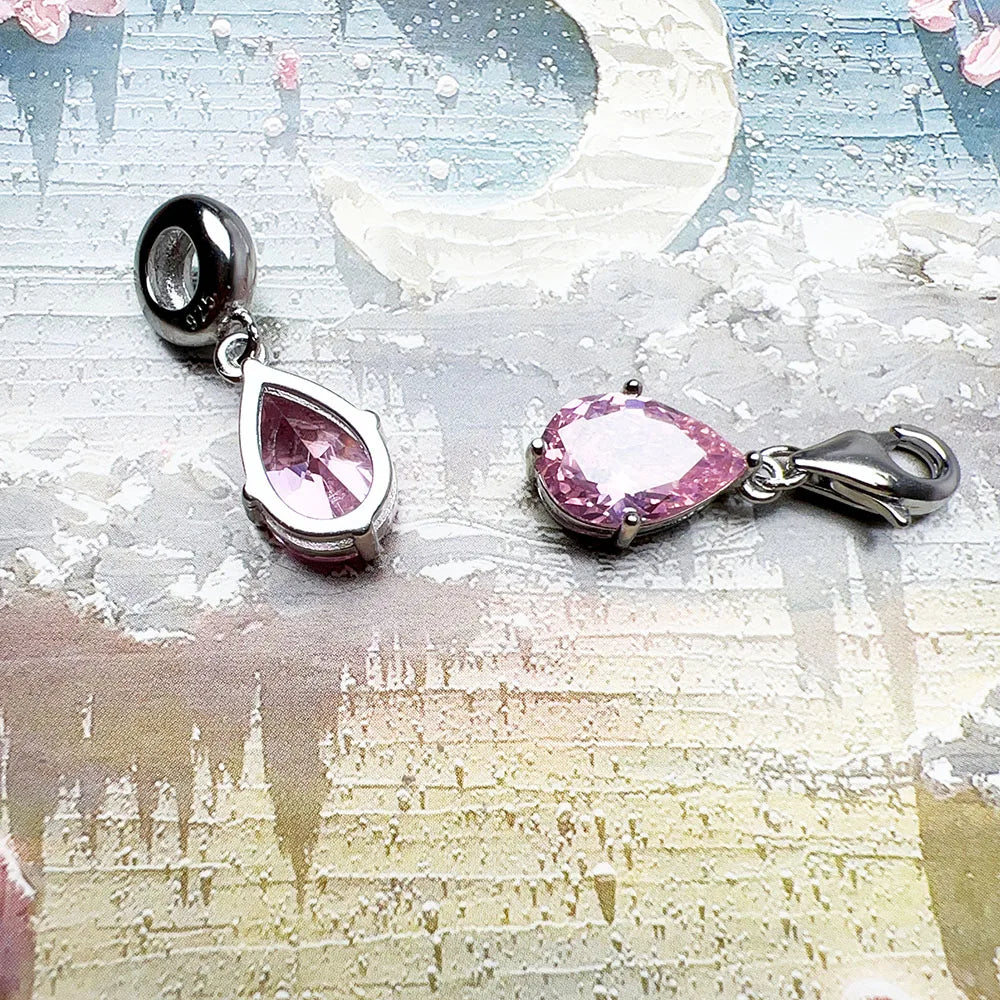 Dangle Charm Pendant Pink Tear Drop New Europe Style Jewelry For Women Romantic Gift In 925 Sterling Silver Qme