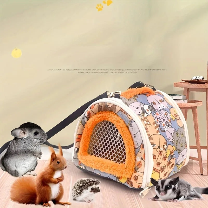 1pc Lovely Cartoon Graphic Small Pet Outing Carrier Bag For Chinchilla, Hamster, Dutch Pig, Hedgehog, Squirrel, Guinea Pig, Parr Qme XCW-02 Semi-circle