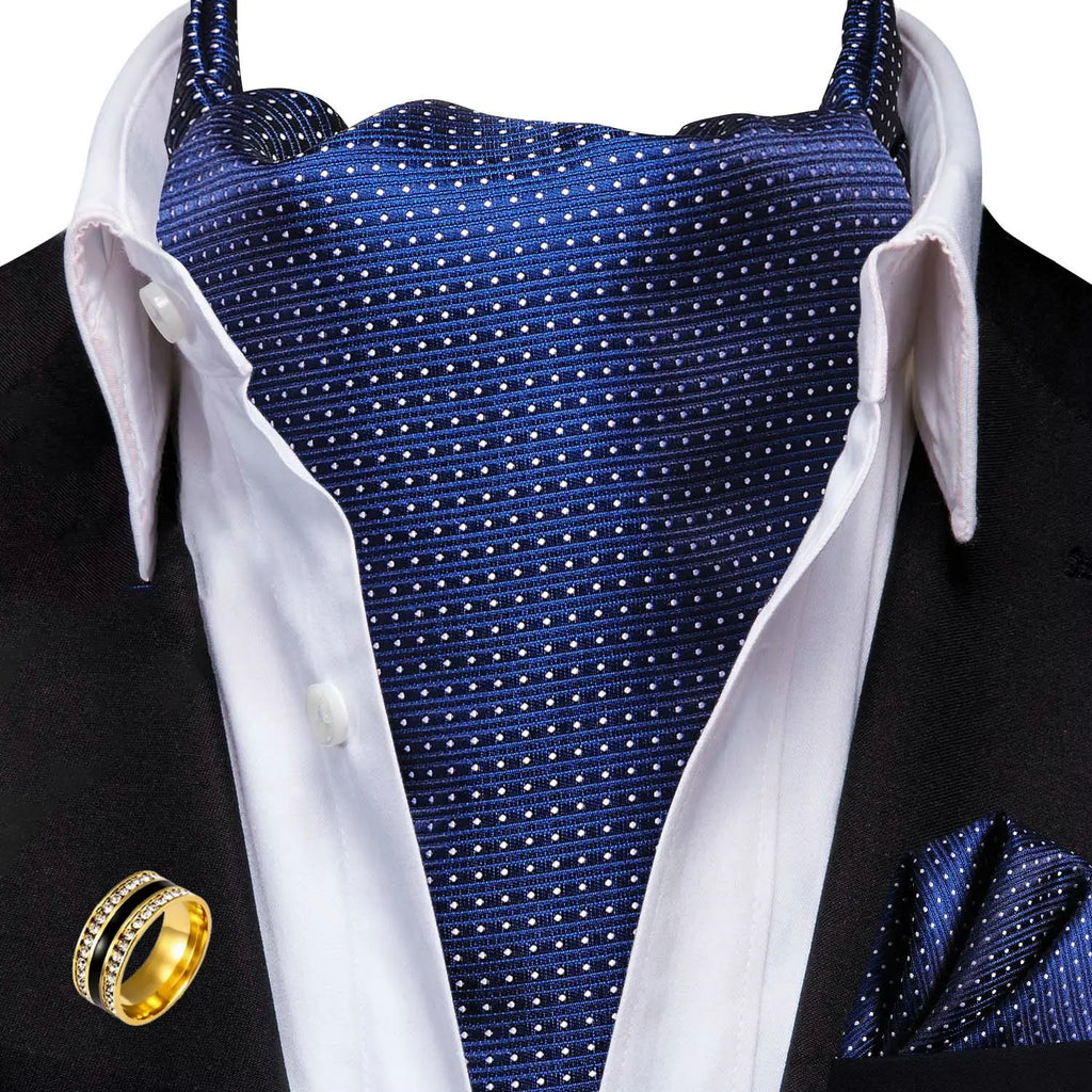 Ascot Tie Set, Classic Cravat with Pocket Square & Decorative Ring, Fashion Men's Neck Accessories Wedding silk Party Daily Wear Qme AS-1087-JZ0020