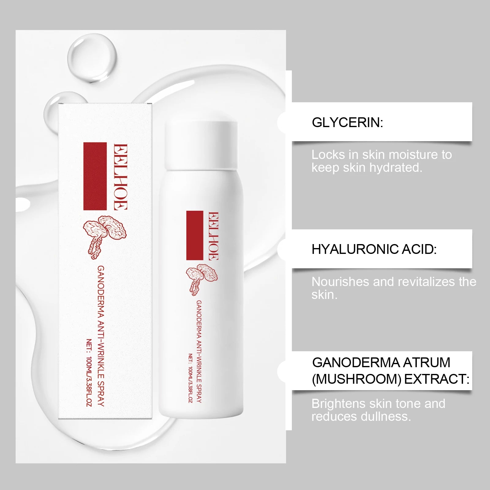 Lingzhi Moisturizing Facial Toner Spray Anti-Wrinkle Hydrating Brightening Refreshing Non-sticky Rejuvenating Ganoderma Face Mis Qme