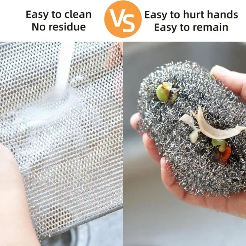 Rags for Kitchen Scrubber Wire Dishcloth Thickened Double-sided Metal Steel Cleaning Towel Pot Dish Washing Cloths Scouring Pads Qme