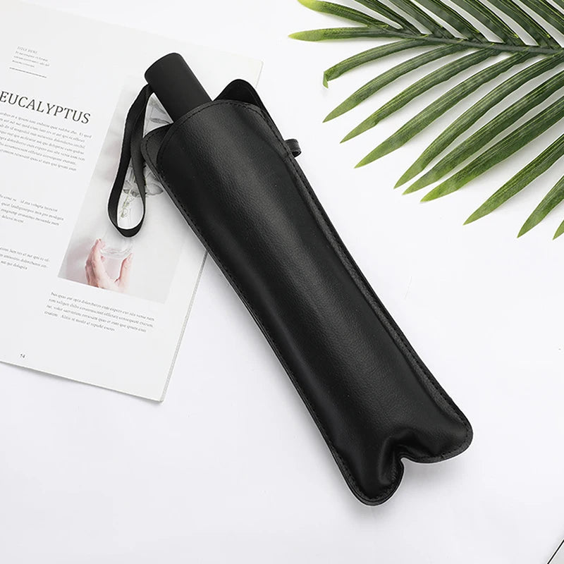 Umbrella Storage Pocket Bag Portable Cover Black PU Leather Case Qme