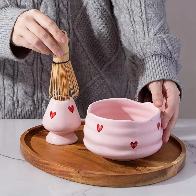 2 4 Sifter Heart Decal Ceramic Matcha Cute Includes Bowl Whisk Holder Qme