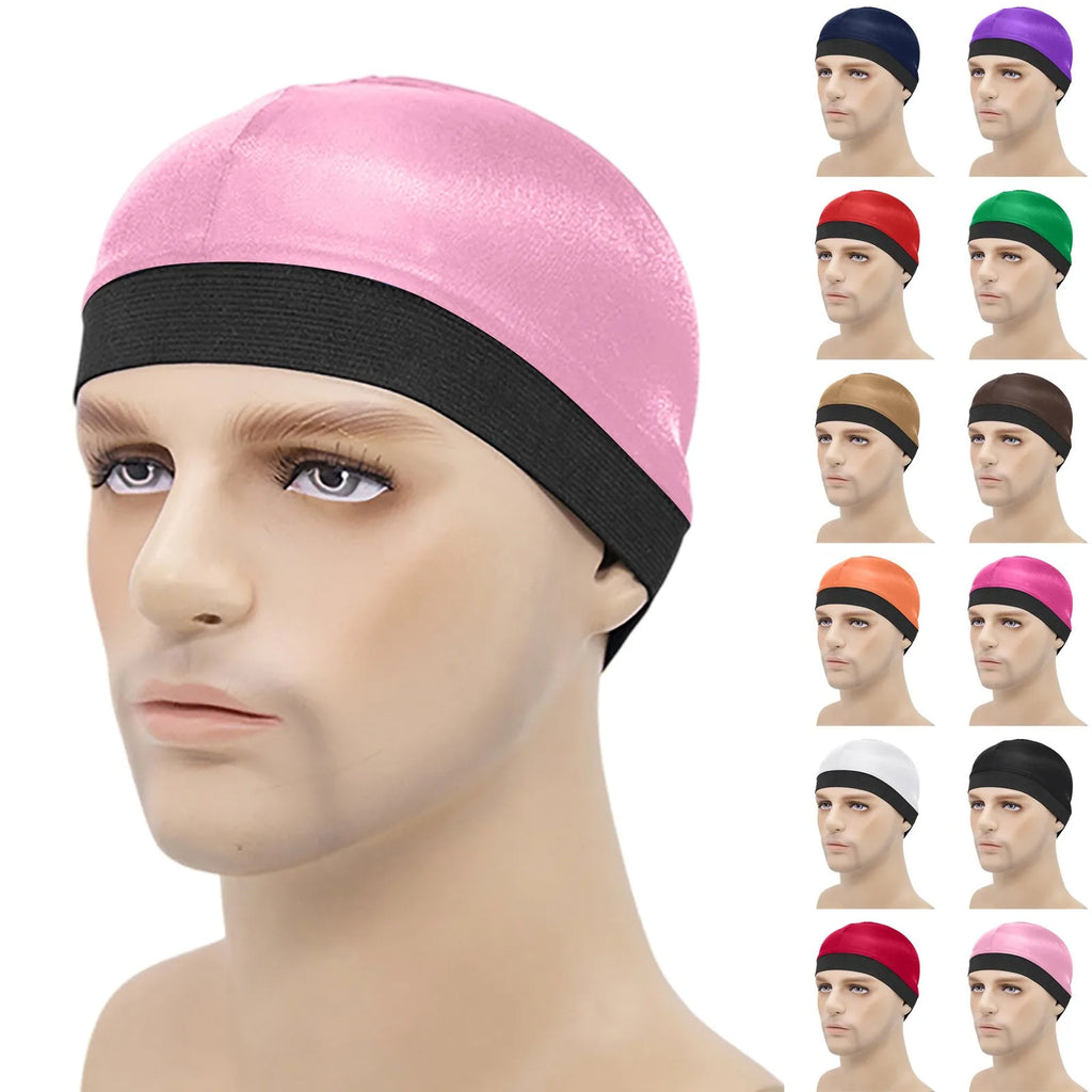 Elasticity Baotou Cap Hair Bands Men's and Women's Fashion Solid Silk Breathable Bottom Wig Cap Pirate Hat Headband Turban Qme