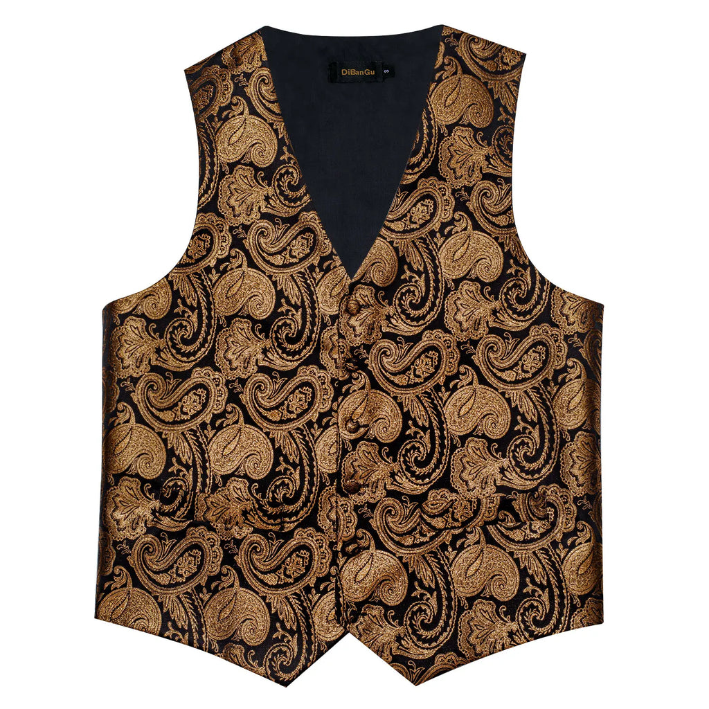 Men's Paisley Suit Vest Tie Formal Waistcoat Necktie Pocket Square Qme