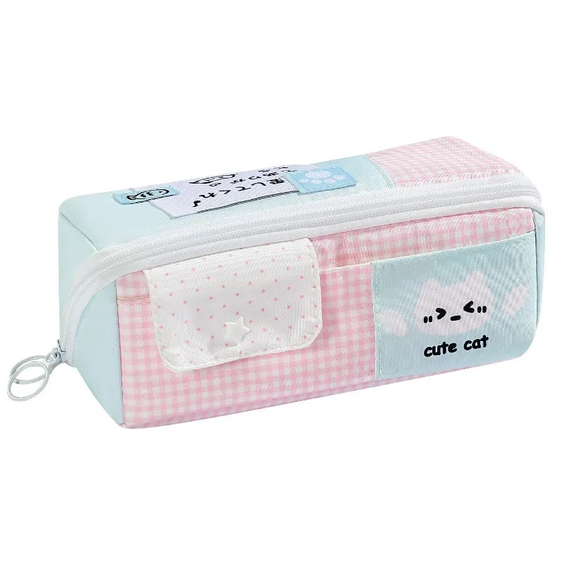 Large Capacity Cute Polka Dot Cat Pencil Case Student Pen Pouch Qme