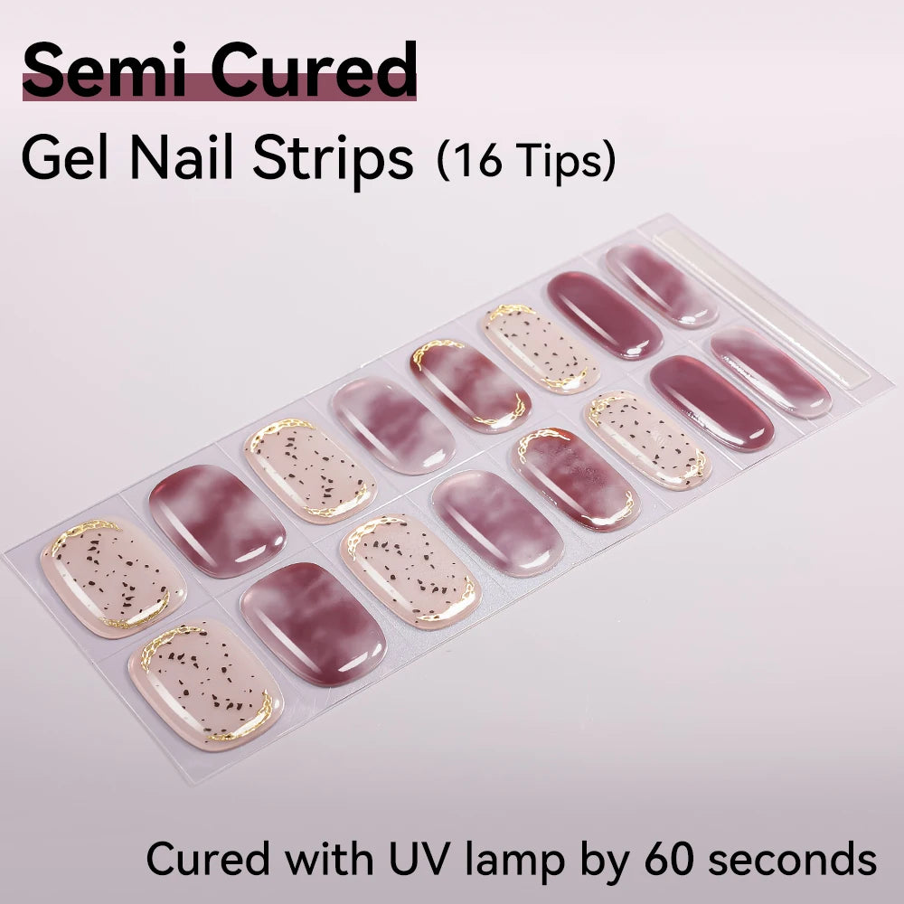 16Tips Gradient Starry Sky Glitter Semi Cured Nail Polish Decal Qme NF250037