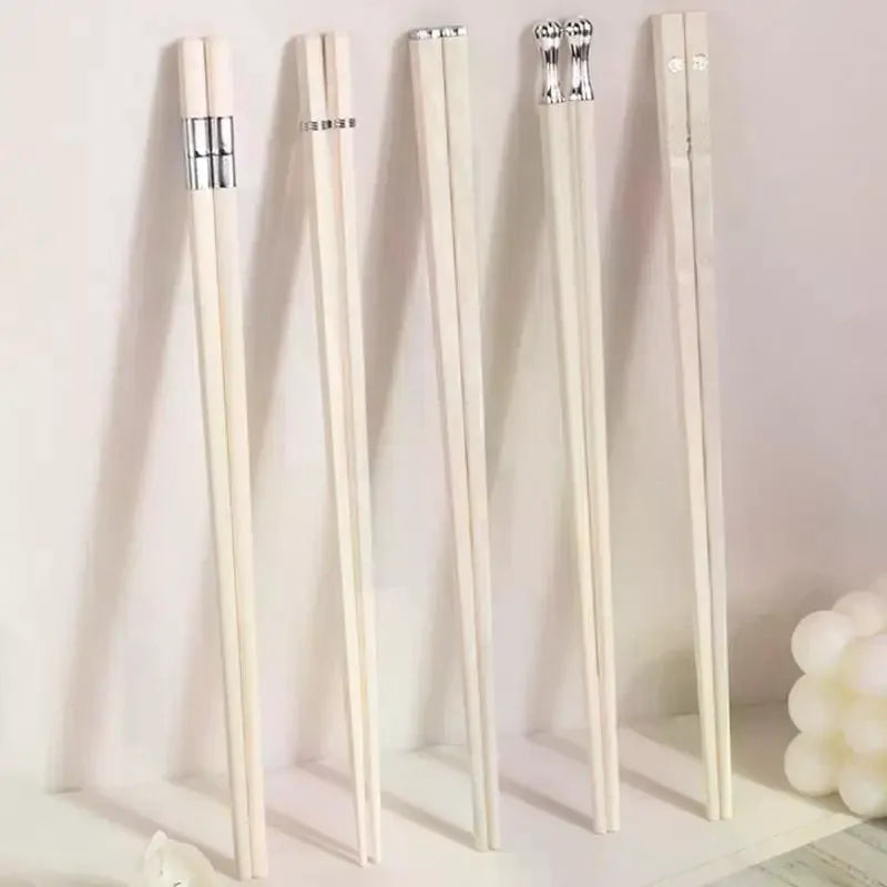 5/10Pairs White Gold Chopsticks Set Healthy Korean Sushi Sticks Chopsticks Reusable Non-slip Chopsticks For Party Hotel Restaura Qme