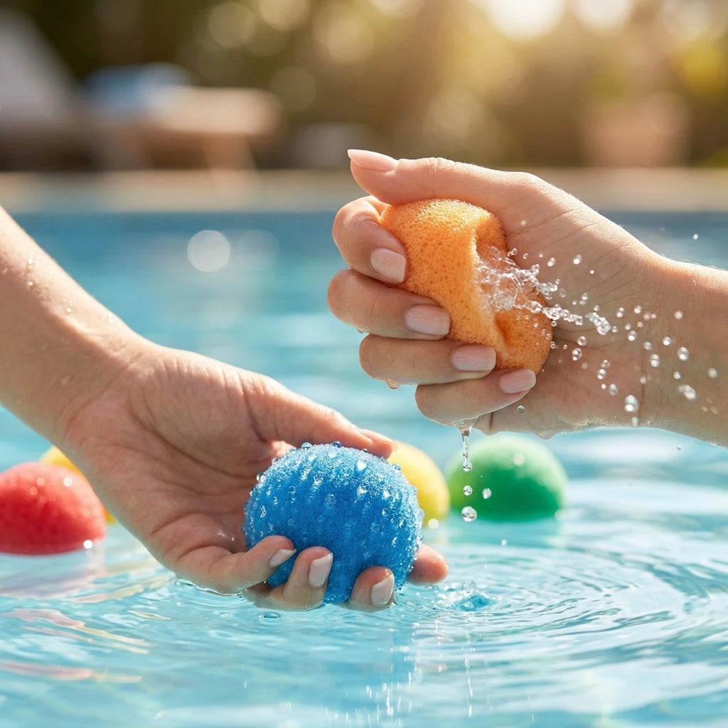 50PCS Sponge Water Fight Water Balls for Kids Playhouse Playpen Soft BPA Free Balls with Mesh Storage Bag Indoor and Outdoor Use Qme