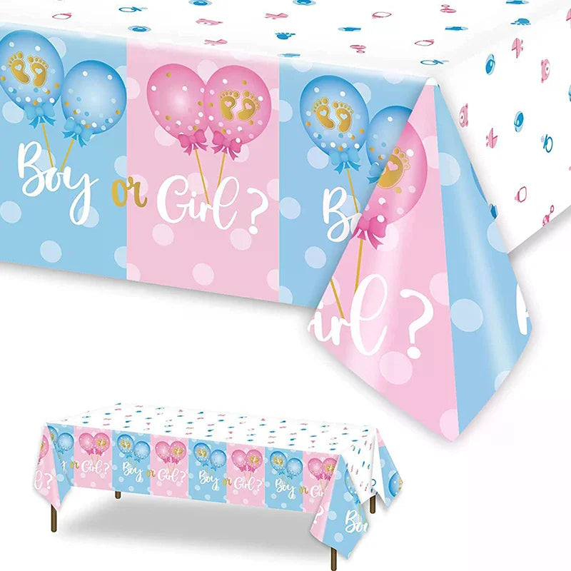 Gender Reveal Tablecloth Pink Blue Rectangular Plastic Table Cover Qme