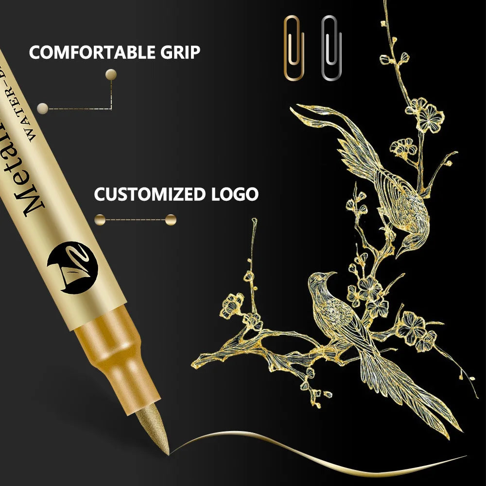 4-8Pcs Metallic Permanent Marker Pen Gold Silver Waterproof Paint Pen And Ink For DIY Rock Ceramic Glass Wood Craft Art Qme