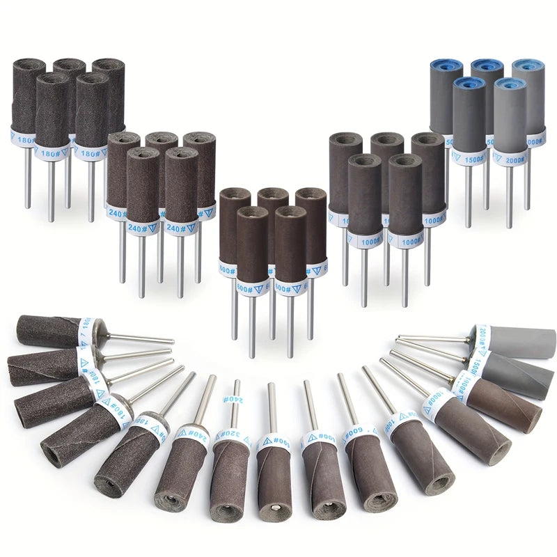 18pcs Sanding Drum Set with 1/8" Shank, Multiple Grits (180/240/600/1000/1500/2000) - Ideal for Metal Rust Removal and Stone Gri Qme