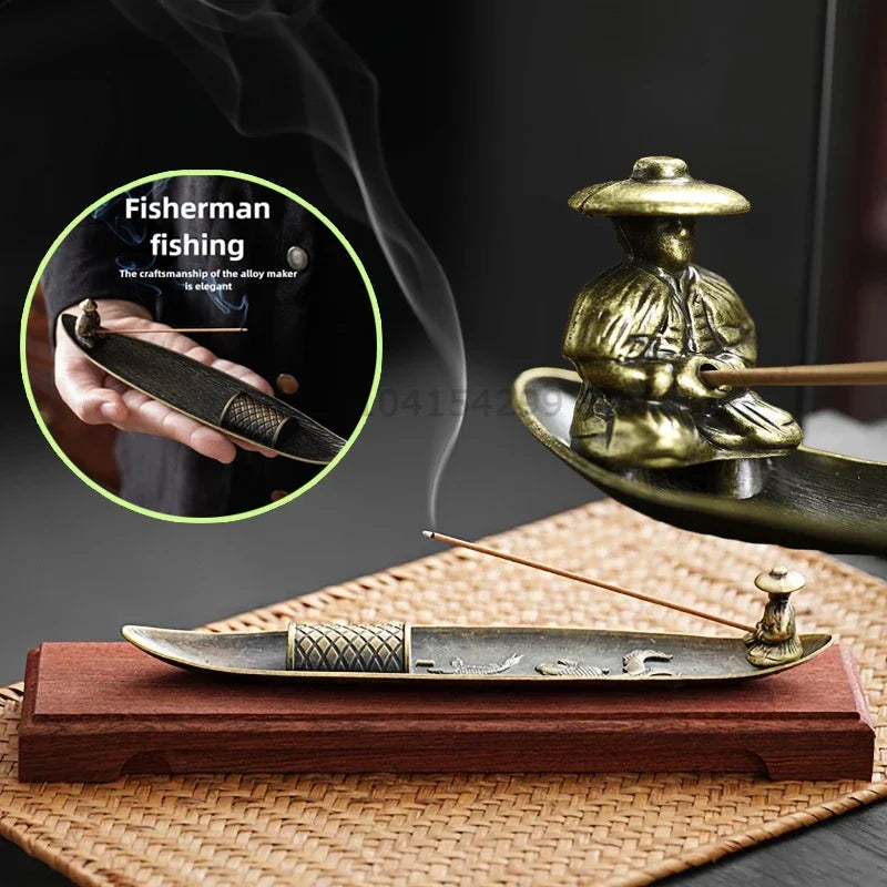 Metal Incense Stick Burner Ancient Style Boat Shape Incense Stick Holder Classical Elegance Aromatherapy Ornament Qme