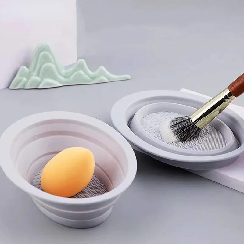 Foldable Silicone Makeup Brush Cleaner Bowl Cosmetic Cleaning Mat Qme
