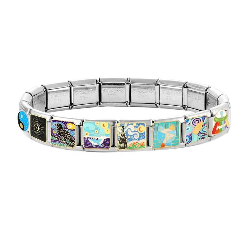 2026 Y2K Colorful Pattern Art Street Cats Vase Flower Italian Charm Links Fit 9mm Stainless Steel Bracelet Women Men DIY Making Qme