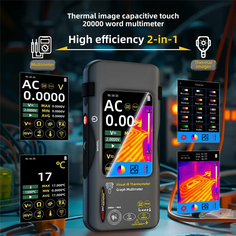 A02F-Thermal Imaging Camera Multimeter 320X 320 Resolution 25Hz Infrared Thermal Camera 15 Thermal Palettes -Ranging Tester Qme