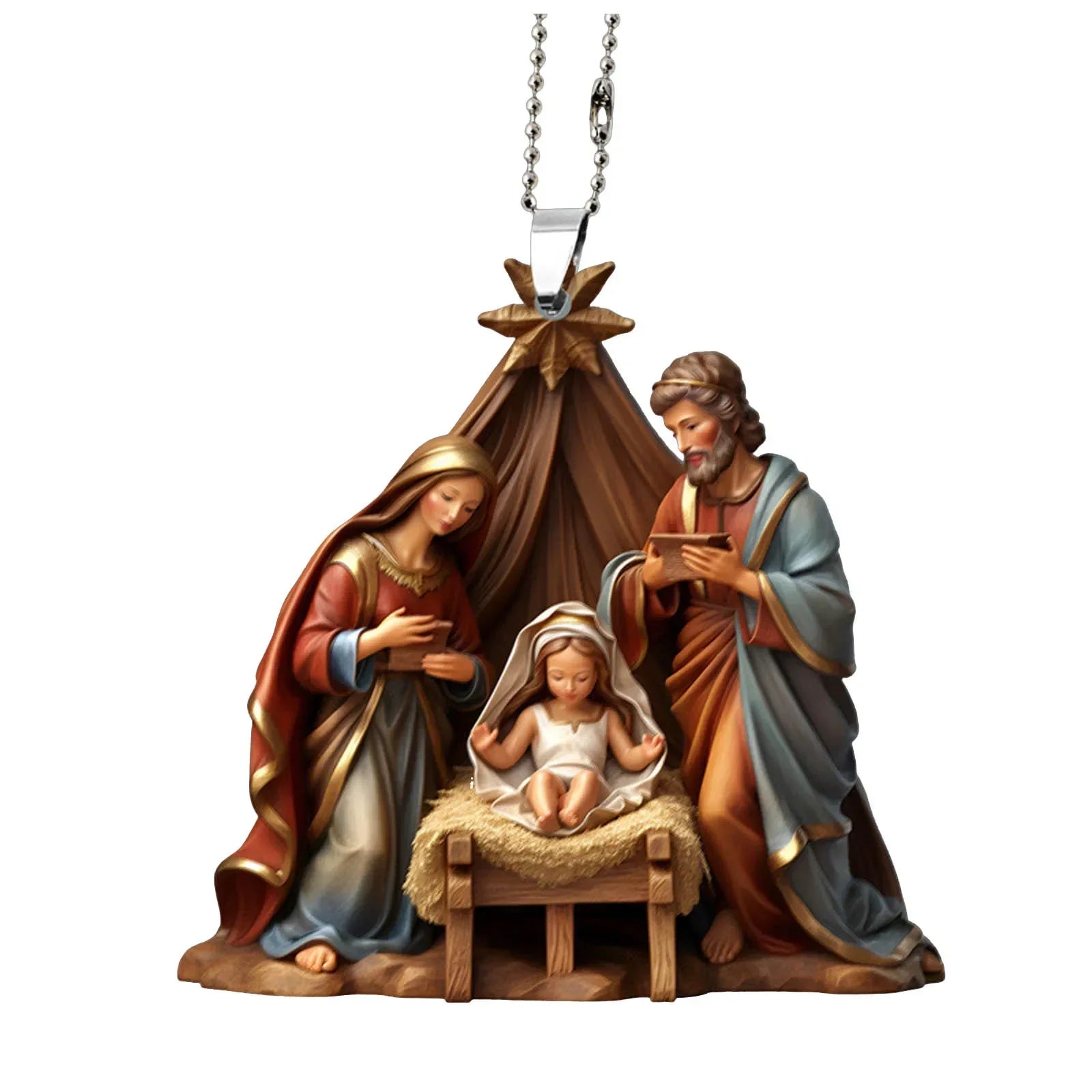 Christmas Tree Jesus Pendant Ornament Family Prayer Scene Pendant Bright Colored Car Decoration Pendant Home Decorations Qme C as picture