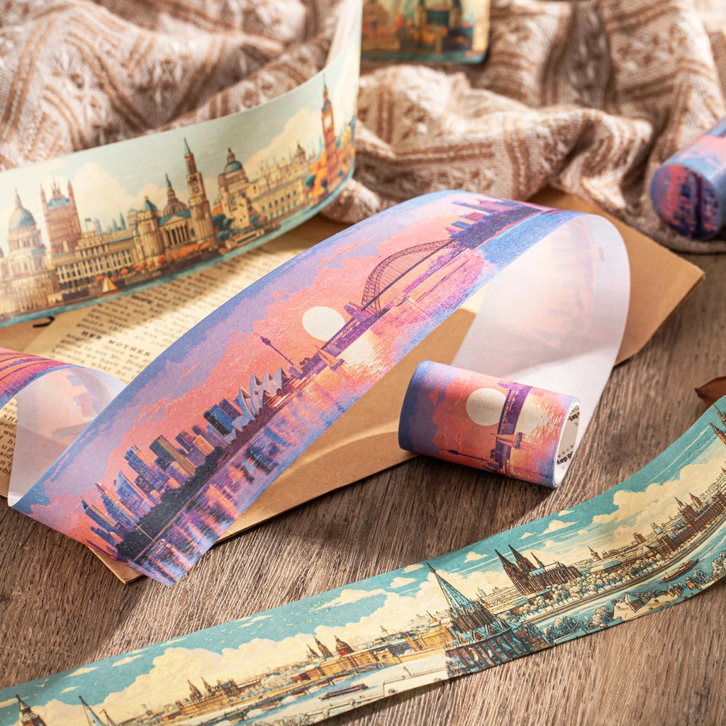 1 Roll European Travel Scenery Theme Washi Tape for Journal Scrapbooking DIY Collage Art Phone Case Decoration Qme