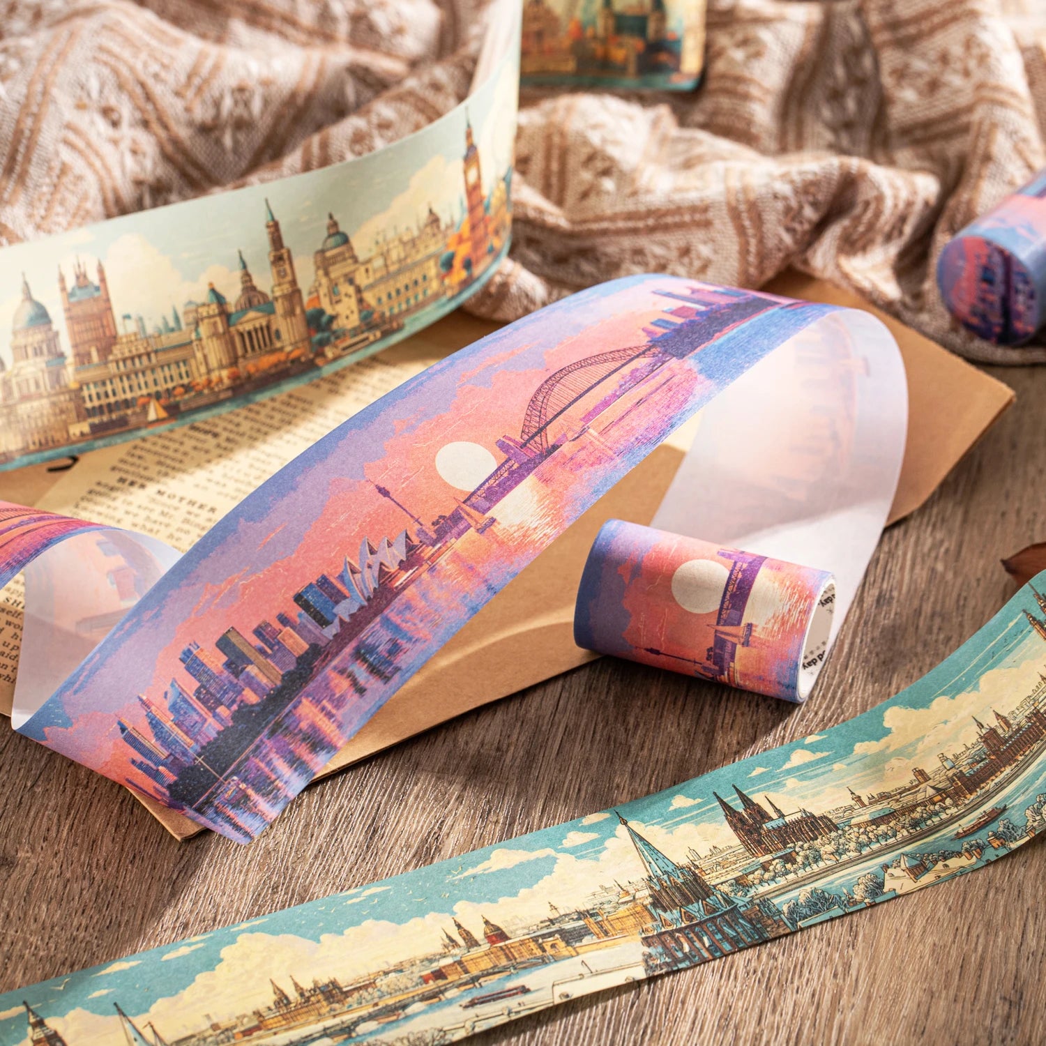 1 Roll European Travel Scenery Theme Washi Tape for Journal Scrapbooking DIY Collage Art Phone Case Decoration Qme