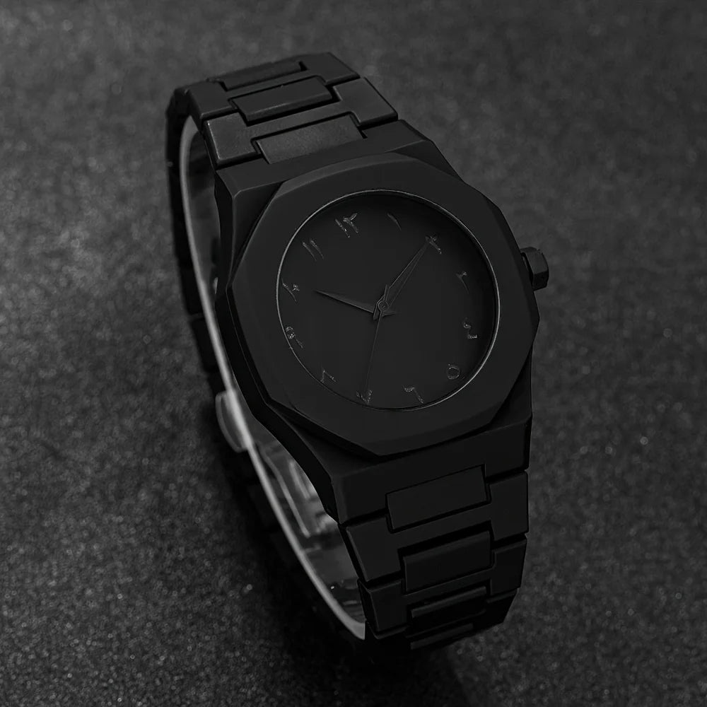 2 Pieces Fashion Men's Casual Business Watches Plastic Band Male Quartz Watch-Bracelet Beads Set Men's Watch (Without Box) Qme