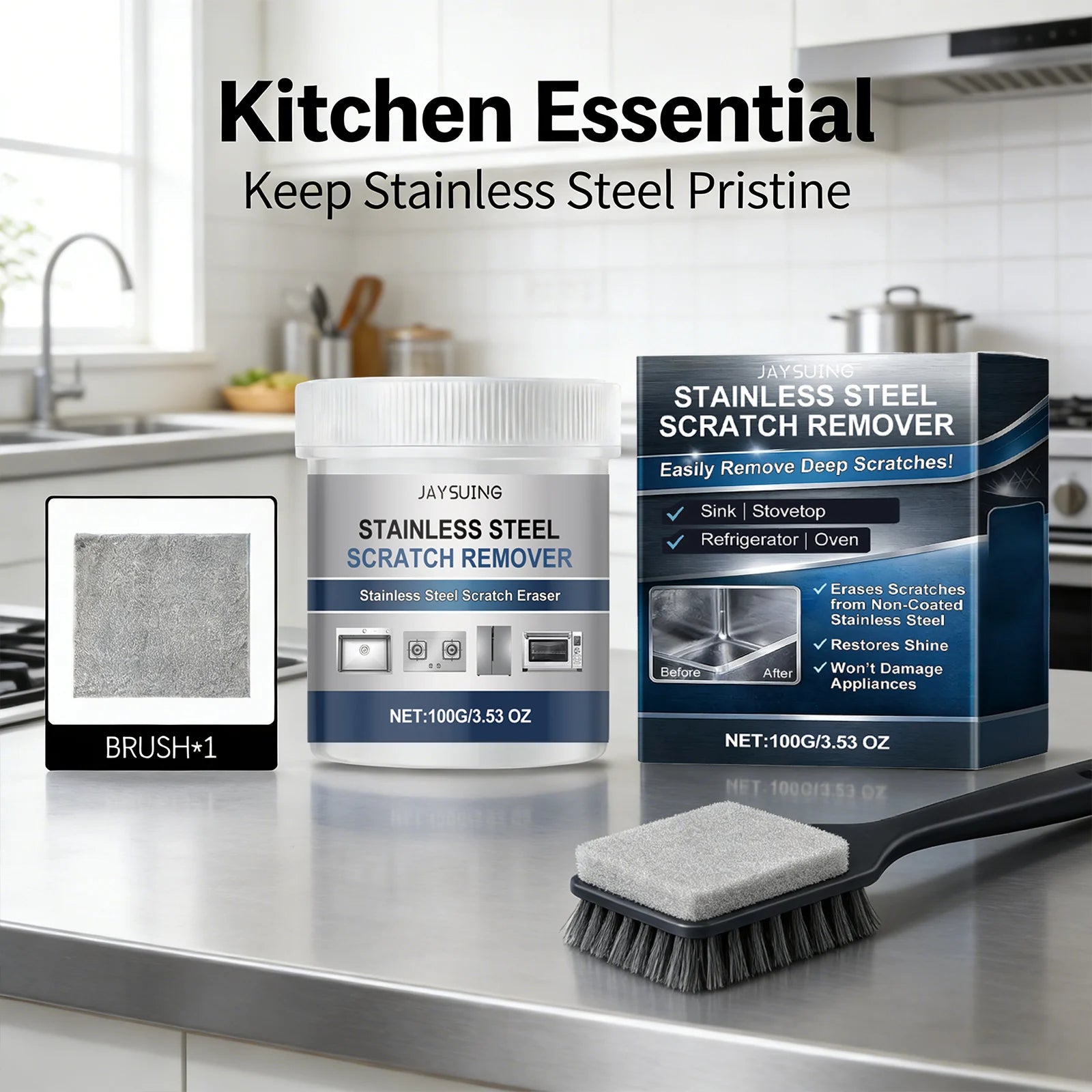 Jaysuing Stainless Steel Scratch Repair Cream Remove Scratch Restore Shine Appliances Renovation Stainless Steel Polishing Agent Qme