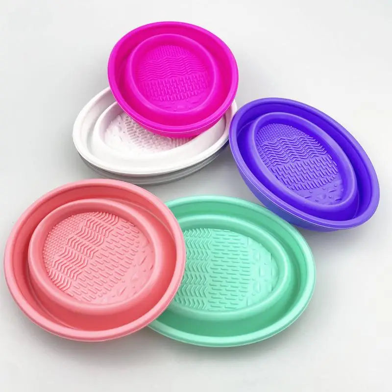 Folding Powder Puff Cleaning Bowl Eyeshadow Brushes Wash Clean Mat Qme
