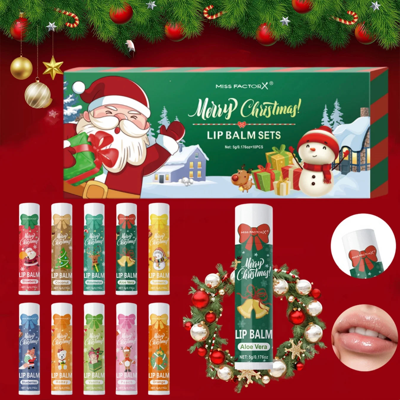 10PCS/Box Christmas gift box, lip balm set, deeply hydrating lip moisturizer, lip color brighten, gift to women Qme