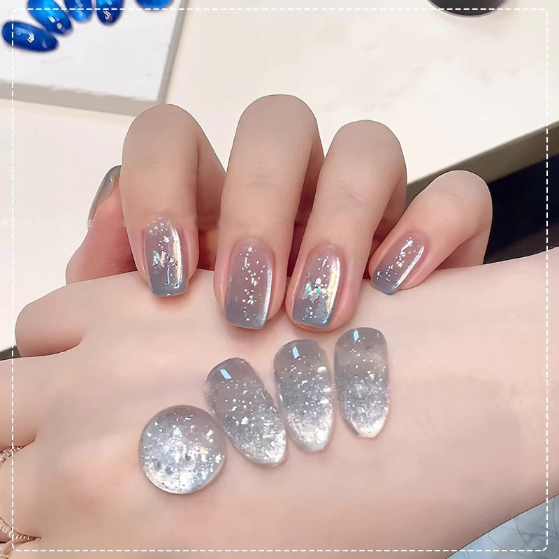 Summer Bubbly Cat Eye Gel Polish, Deep Sea Blue Sparkle Glass Bead Magnetic Nail Gel, 2026 New Shimmer Soak Off Gel for Nail Art Qme