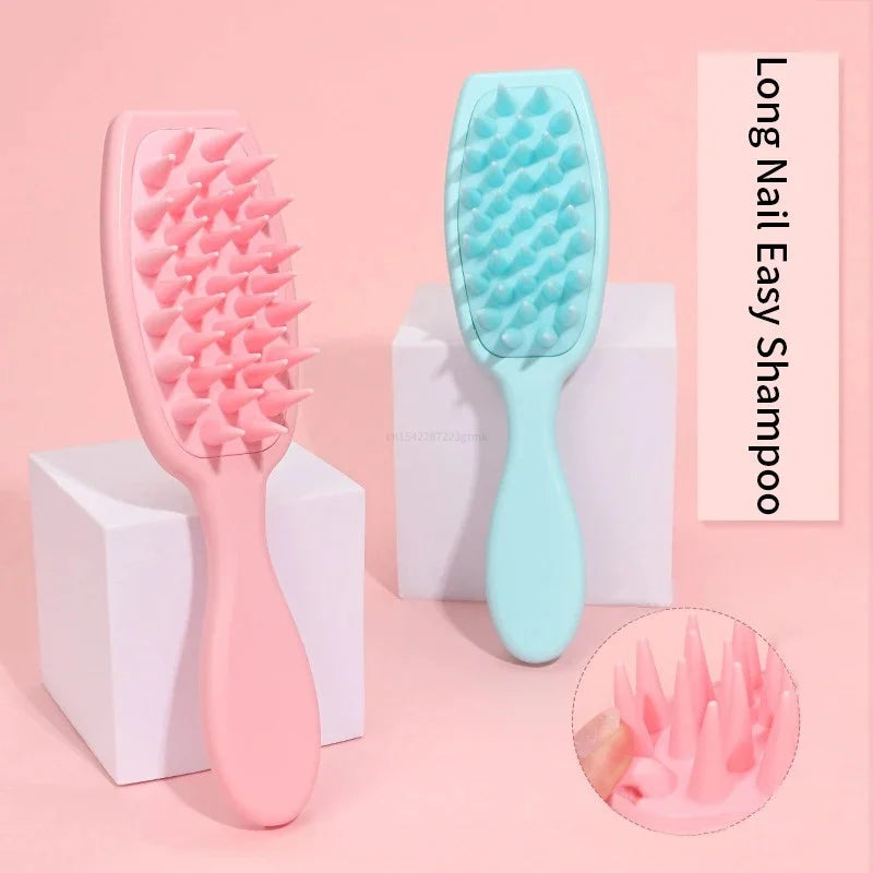 Silicone Shampoo Brush Scalp Massage Head Washing Comb Long Handle Qme