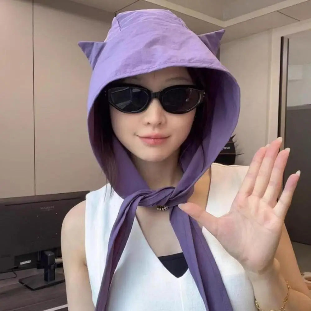 Cute Ear Sunshade Caps Hooded Hat Unisex Summer Fisherman Strap Qme