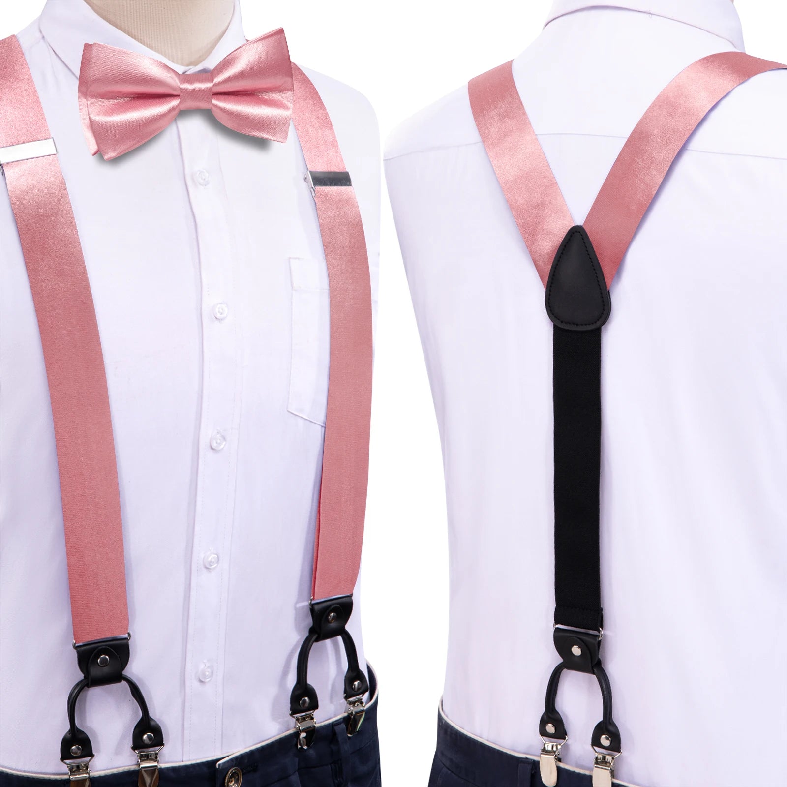 Hi-tie Silk Mens Braces Bowtie Hanky Cufflinks Y Back Clip Adjustable