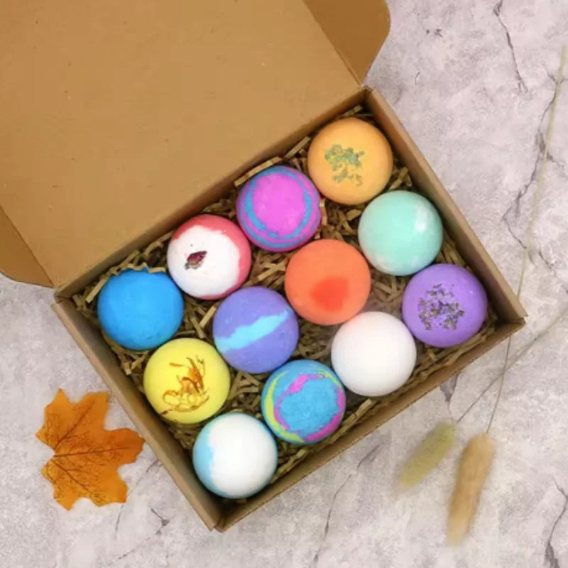 12pcs Bath Bubble Ball Kit Essential Oil Bath Salts Skin Care Exfoliating Moisturizing Shower Bath Balls Accessories Relaxing Qme