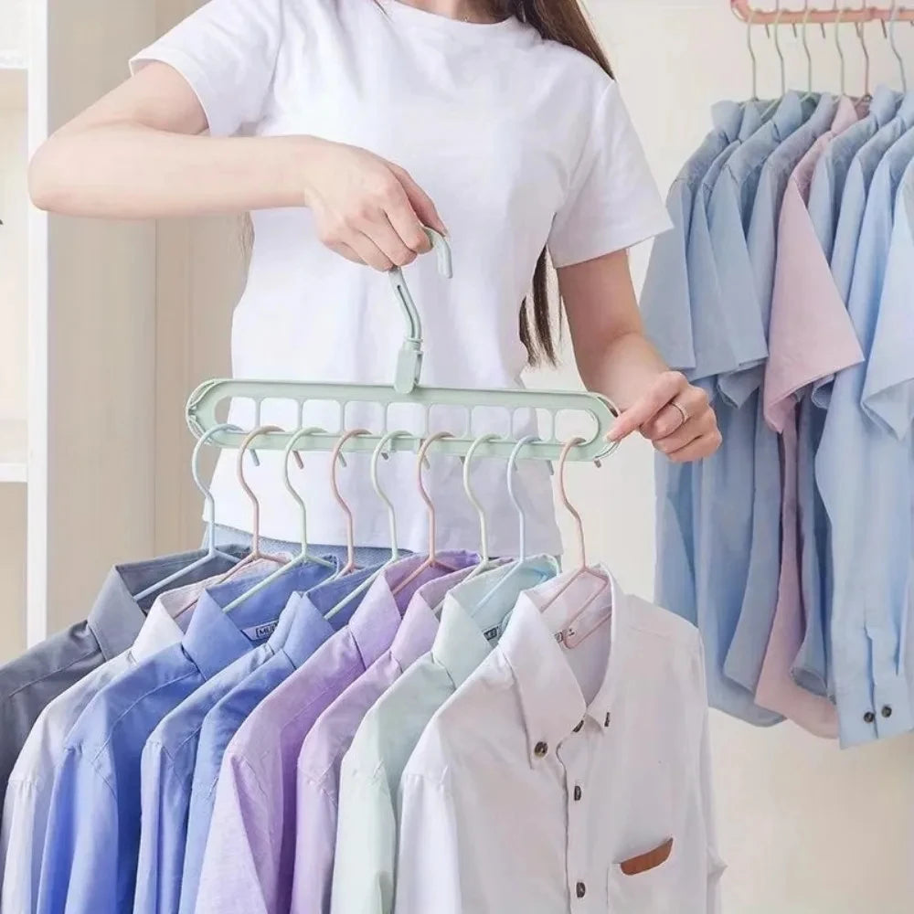 5Pcs 9-hole Wardrobe Storage Rack Multifunctional Foldable Clothes Drying Rack Storage Clothes Rack Space-saving Clothes Hanger Qme