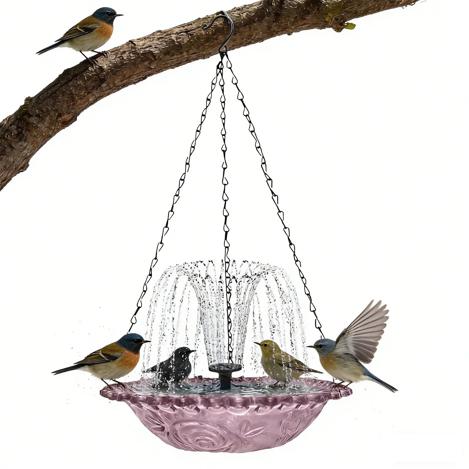 Solar Powered Birdbath with Water Pump Wildlife Feeder Outdoor Hanging Bird Bath with Solar Fountain for Outdoor Garden Decor Qme