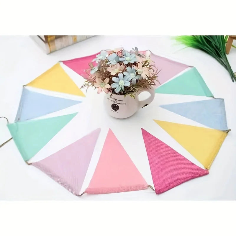 1 set of 12 pieces wedding party colored imitation linen triangle flag decoration Qme