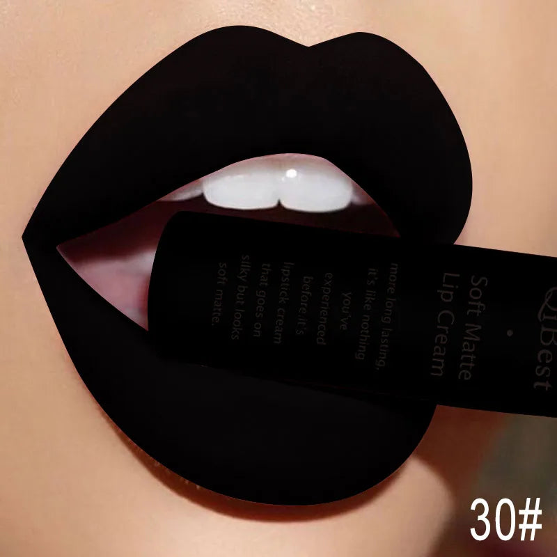 QIBEST Waterproof Matte Nude Liquid Lipstick Pigment Dark Red Black Long Lasting Liquid Lipstick Women Makeup Lipgloss Lip Tint Qme 30
