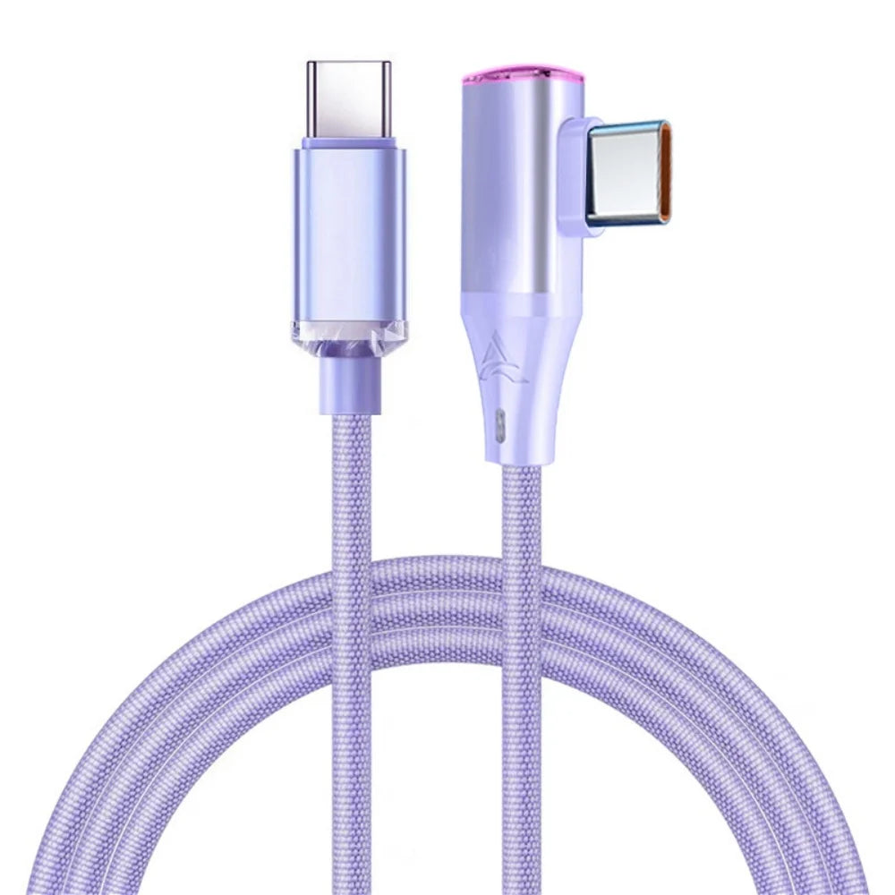 120W 90 Degree Elbow USB C Cable PD Fast Charging Phone Charger Wire Type C Quick Charge Cable For iPhone Samsung Xiaomi Huawei Qme Purple 1.5m