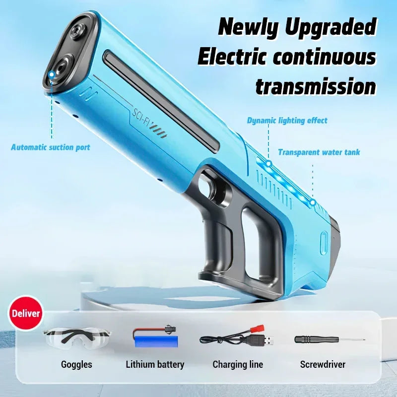 Electric Automatic Water Storage Gun Toys Portable Children Summer Beach Outdoor Fight Fantasy Spray Gun Toys Boy Kid Adult Game Qme 8808 -Blue
