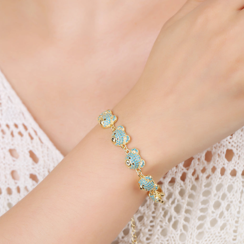 9 Colors Luxury Bear Shiny Zirconia Bracelet Classic Animal Adjustable Bracelet for Women Party Wedding Daily Wear Jewelry Gift Qme