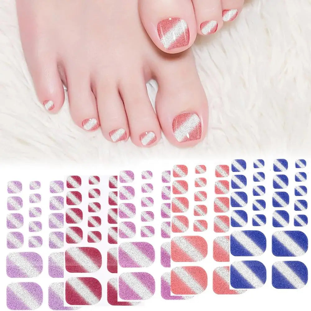 Gradient Glitter Toe Nail Stickers Full Wraps Toenail Polish Strips Qme
