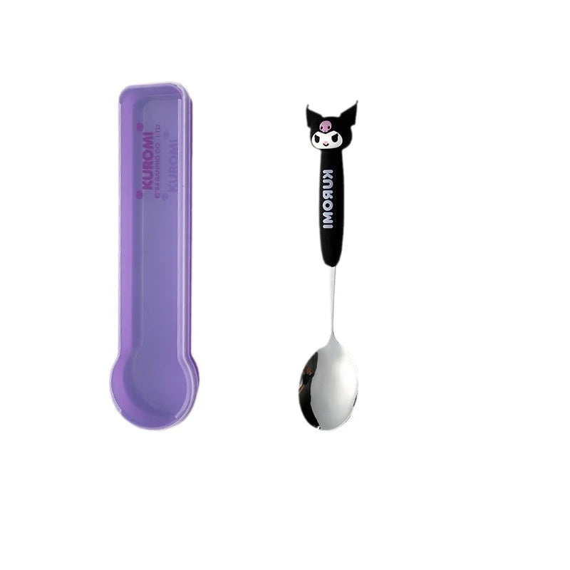 Hello Kitty Kuromi Spoon and Chopsticks Cute and Cartoon-Style Portable Cutlery Set Qme