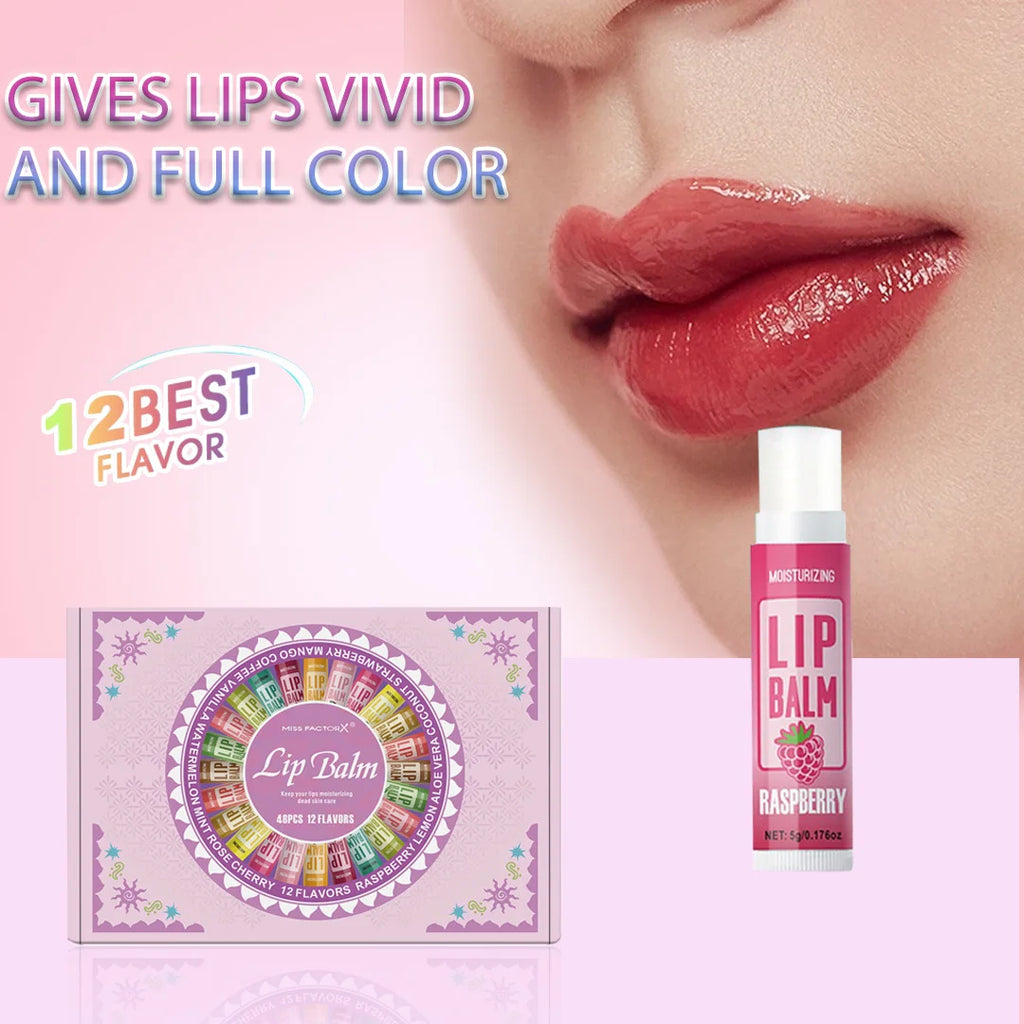 48PCS/ Box Moisturizing Lip Balm Set 5g12 Flower Fragrance Natural Fragrance Moisturizing and Brightening Lip Color Holiday Gift Qme